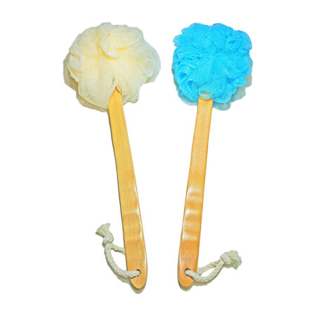 2-Pack Shower Loofah Body & Back Scrubber - Exfoliating Loofah luffa loofa Bath Brush On a Stick - With Long Wooden Handle Back Brush For Men & Women - Easy Reach Body Wash & Lotion Applicator