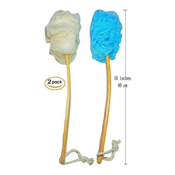 2-Pack Shower Loofah Body & Back Scrubber - Exfoliating Loofah luffa loofa Bath Brush On a Stick - With Long Wooden Handle Back Brush For Men & Women - Easy Reach Body Wash & Lotion Applicator - Image 2