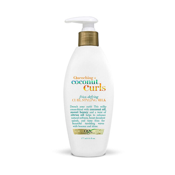 OGX Quenching + Coconut Curls Frizz-Defying Curl Styling Milk, Nourishing Leave-In Hair Treatment with Coconut Oil, Citrus Oil & Honey, Paraben-Free and Sulfated-Surfactants Free, 6 fl oz