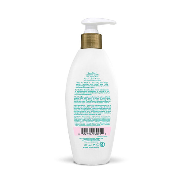 OGX Quenching + Coconut Curls Frizz-Defying Curl Styling Milk, Nourishing Leave-In Hair Treatment with Coconut Oil, Citrus Oil & Honey, Paraben-Free and Sulfated-Surfactants Free, 6 fl oz - Image 2