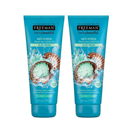 Freeman Anti-Stress Clay Facial Mask with Dead Sea Minerals, Balancing and Clearing Beauty Face Mask, 6 oz, 2 Pack
