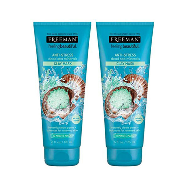 Freeman Anti-Stress Clay Facial Mask with Dead Sea Minerals, Balancing and Clearing Beauty Face Mask, 6 oz, 2 Pack