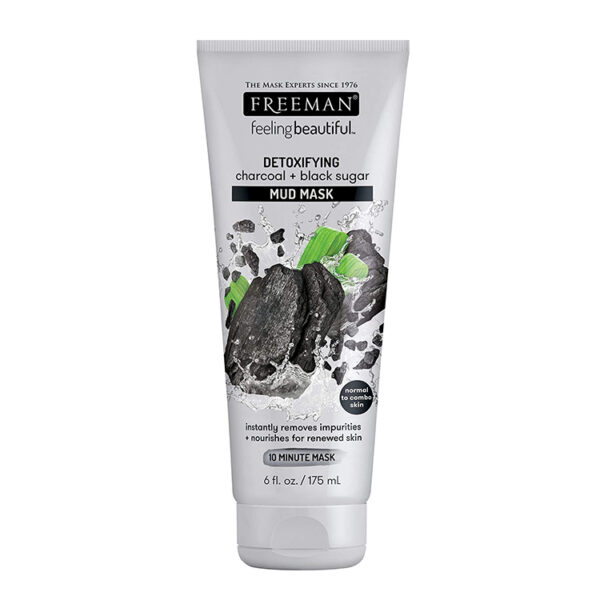 Freeman Detoxifying Charcoal Mud Facial Mask, Hydrating and Oil Absorbing Beauty Face Mask with Black Sugar, 6 oz