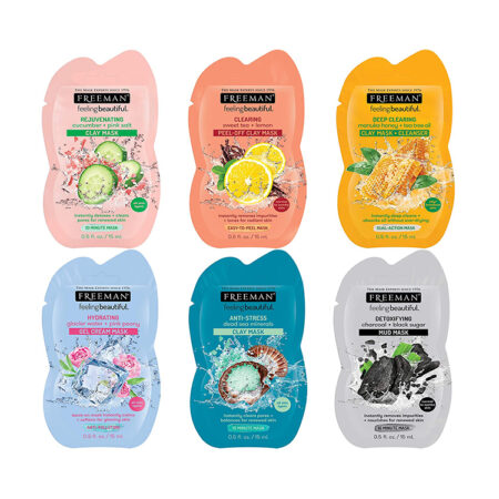 Freeman Facial Mask Variety Pack: Oil Absorbing and Anti Stress Clay, Detoxifying Charcoal Mud, Clearing Peel Off, Hydrating Gel Cream Beauty Face Masks, 6 count…